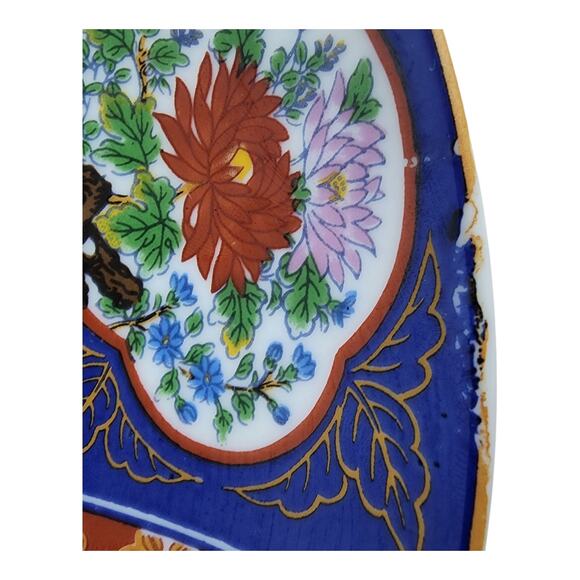 Asian Chinese Arita 8.5" Charger Plate Lmari Style Red Blue Peacock Porcelain - Picture 8 of 8
